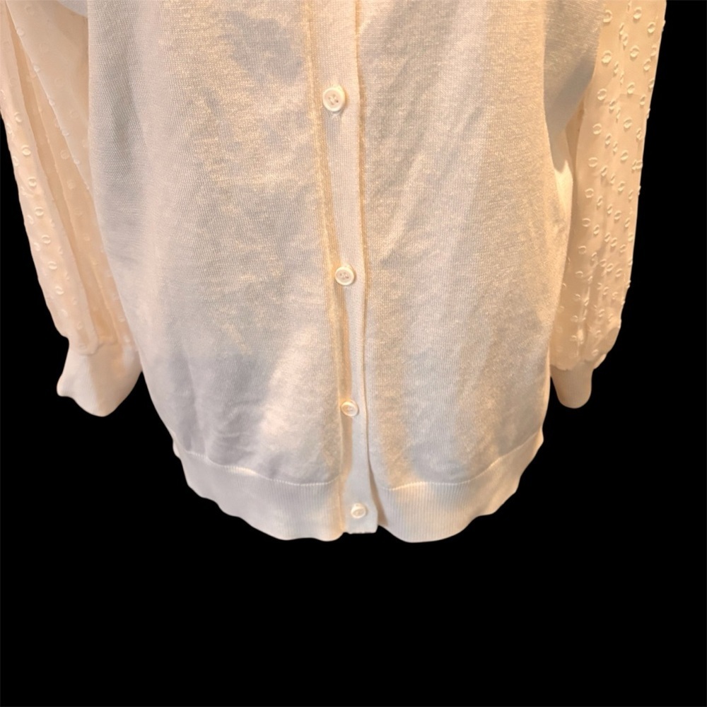 NWT Adrianna Papell White Clip Dot V-NeckCardigan,Medium,Feminine Girly Romantic - Picture 5 of 15